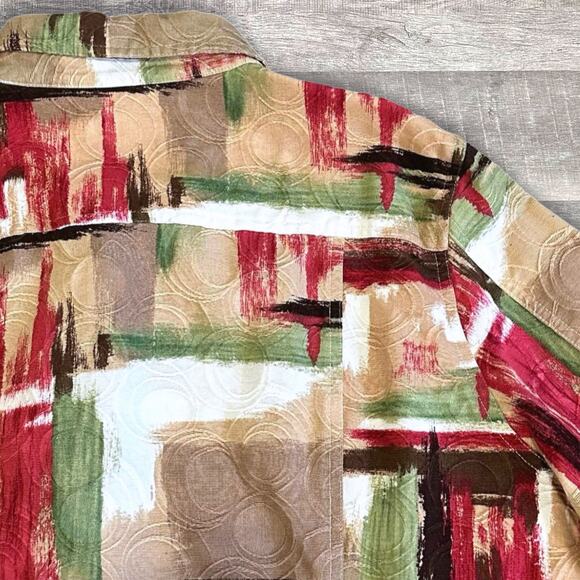 Drapers & Damons Geometric Textured Button Up Jacket Womens 2X Cotton Tan Multi - Picture 5 of 7
